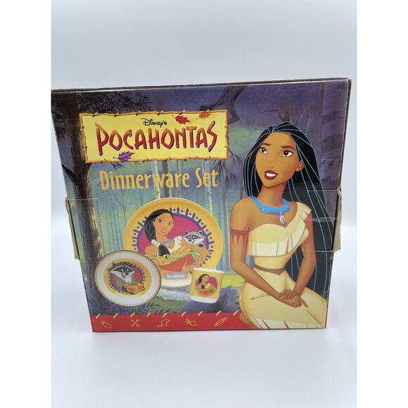 Vintage Disney Pocahontas Dinnerware Set of 3 Plate Bowl Cup NEW In Box SEALED - Picture 5 of 8